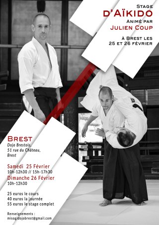 Stage d'Aïkido, animé par Julien Coup, à Brest, le 25 et 26 février.